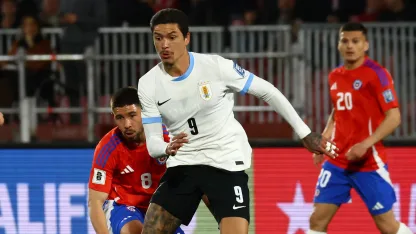 Al Hilal star Darwin Nunez in action for Uruguay v Chile in World Cup qualifying