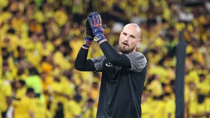 Al Ittihad goalkeeper Pedrag Rajkovic before Al Ahli match