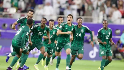 Saudi Arabia players celebrate win against Oman AFC Asian Cup 2023