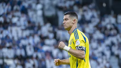 Cristiano Ronaldo celebrates Al Nassr's win in Capital Derby at Al Hilal
