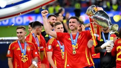 Aymeric Laporte celebrates winning Euro 2024 with Spain