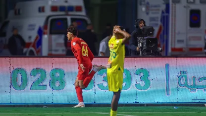 Abdulaziz Al Othman celebrates scoring for Al Qadsiah v Al Khaleej