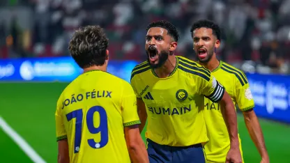 Abdulelah Al Amri celebrates equaliser for Al Nassr at Al Ettifaq