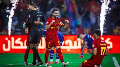 Nacho Casteels Gaston Alvarez celebrate Al Qadsiah win over Al Hilal