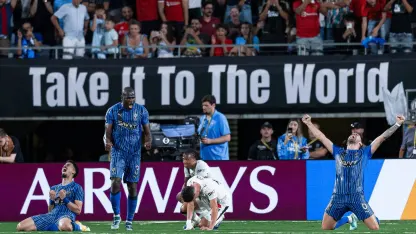 Al Hilal players at full-time after incredible win v Manchester City at FIFA Club World Cup