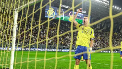 Cristiano Ronaldo celebrates Al Nassr win v Al Okhdood
