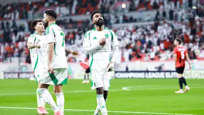 Feras Al Buraikan celebrates goal for Al Ahli in AFC Champions League Elite v Al Rayyan