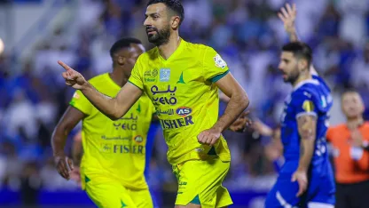 Abdullah Al Salem scoring for Al Khaleej in famous win v Al Hilal