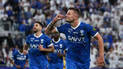 Al Hilal's Sergej Milinkovic-Savic celebrates goal v Al Taawoun