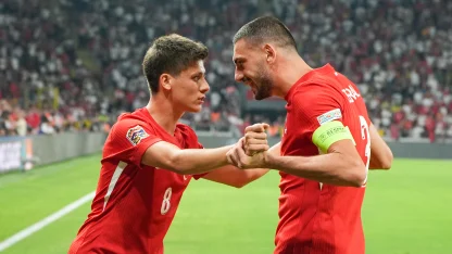 Al Ahli's Merih Demiral (R) captains Turkiye v Iceland in UEFA Nations League
