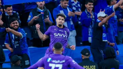 Al Hilal's Marcos Leonardo scores v Al Okhdood