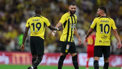 Al Ittihad's attacking trio: (L-R) Moussa Diaby, Karim Benzema, Houssem Aouar