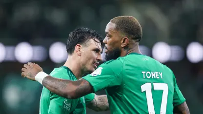 Al Ahli duo Roger Ibanez and Ivan Toney in the win at home to Al Khaleej
