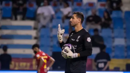 Al Qadsiah's Koen Casteels in action v Al Najmah