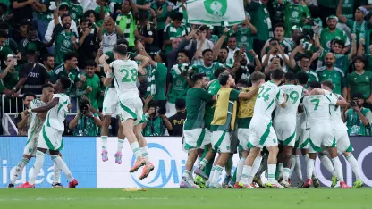 Al Ahli celebrate ACL Elite semi-final win v Al Hilal