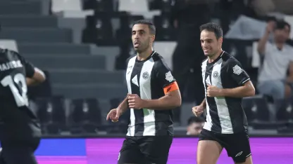 Al Shabab's Abderrazak Hamdallah celebrates winner v Al Taawoun