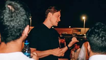 Al Kholood owner Ben Harburg interacting with the club's supporters