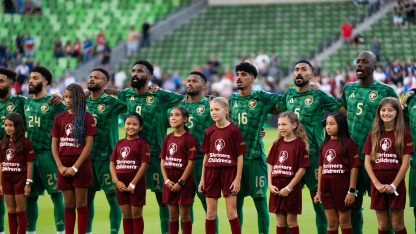 Saudi Arabia line up v Trinidad and Tobago at CONCACAF Gold Cup