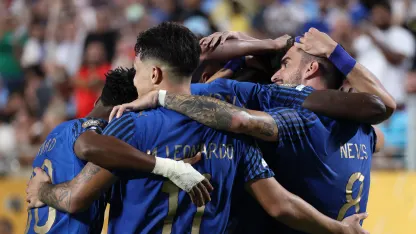 Al Hilal celebrate famous win v Manchester City at FIFA Club World Cup