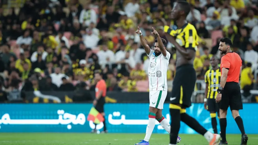 Khalid Al Ghannam celebrates his winner for Al Ettifaq at Al Ittihad-825792