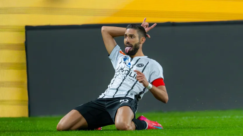 Al Shabab captain Yannick Carrasco scores v NEOM SC-825344