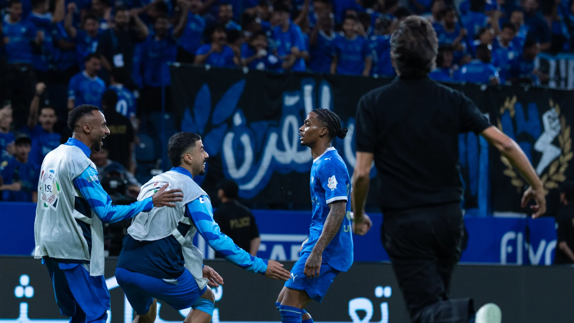 Al Hilal celebrate Crysencio Summerville's brilliant winner against Al Ittihad in Saudi Clasico