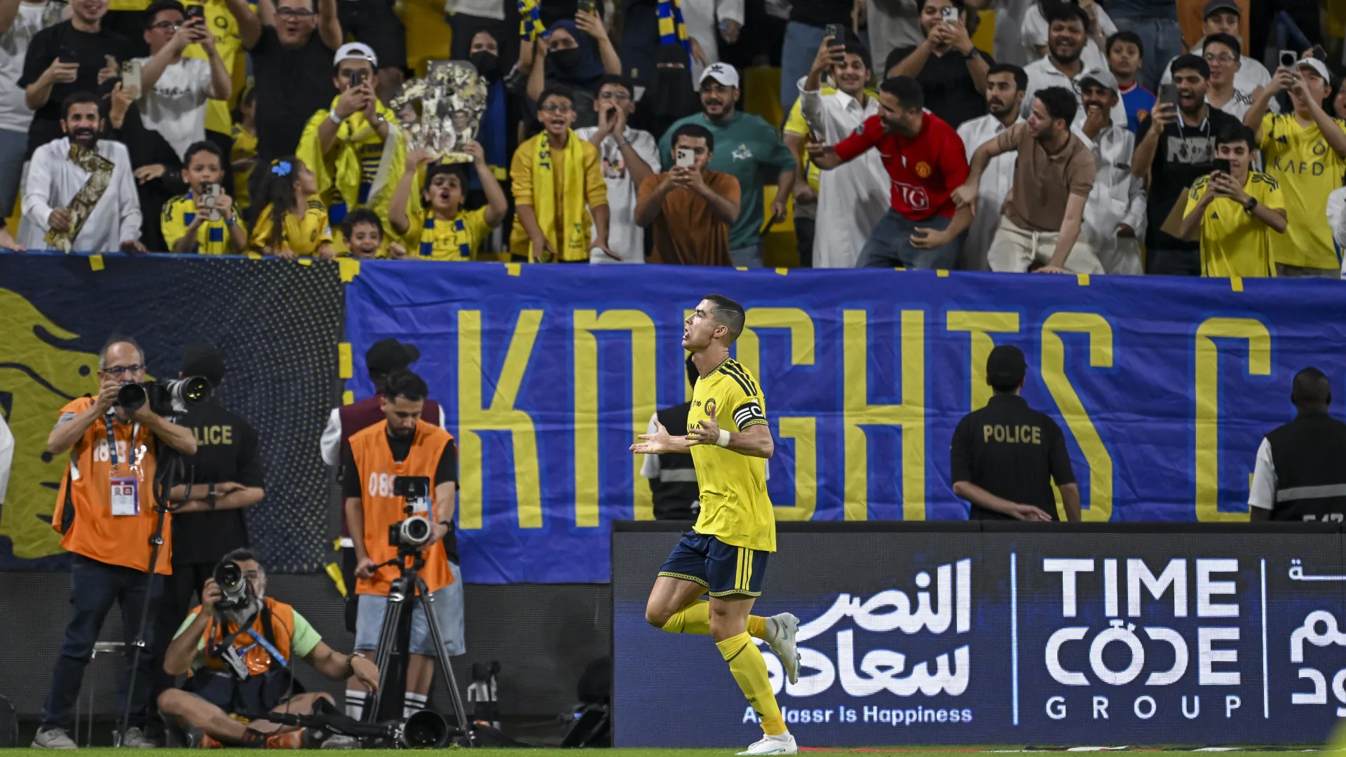 Cristiano Ronaldo celebrates opening scoring for Al Nassr against Diriyah Club - his 980th career goal