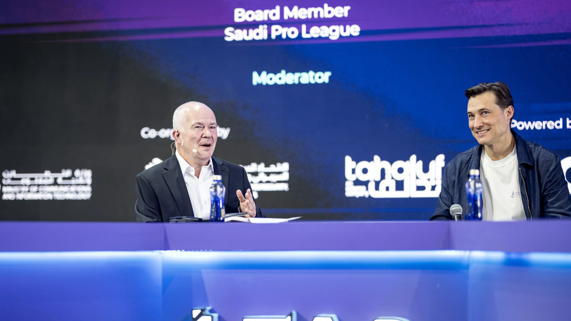 SPL Board Member Peter Hutton (L) moderates a LEAP 2026 session with Al Kholood chairman Ben Harburg