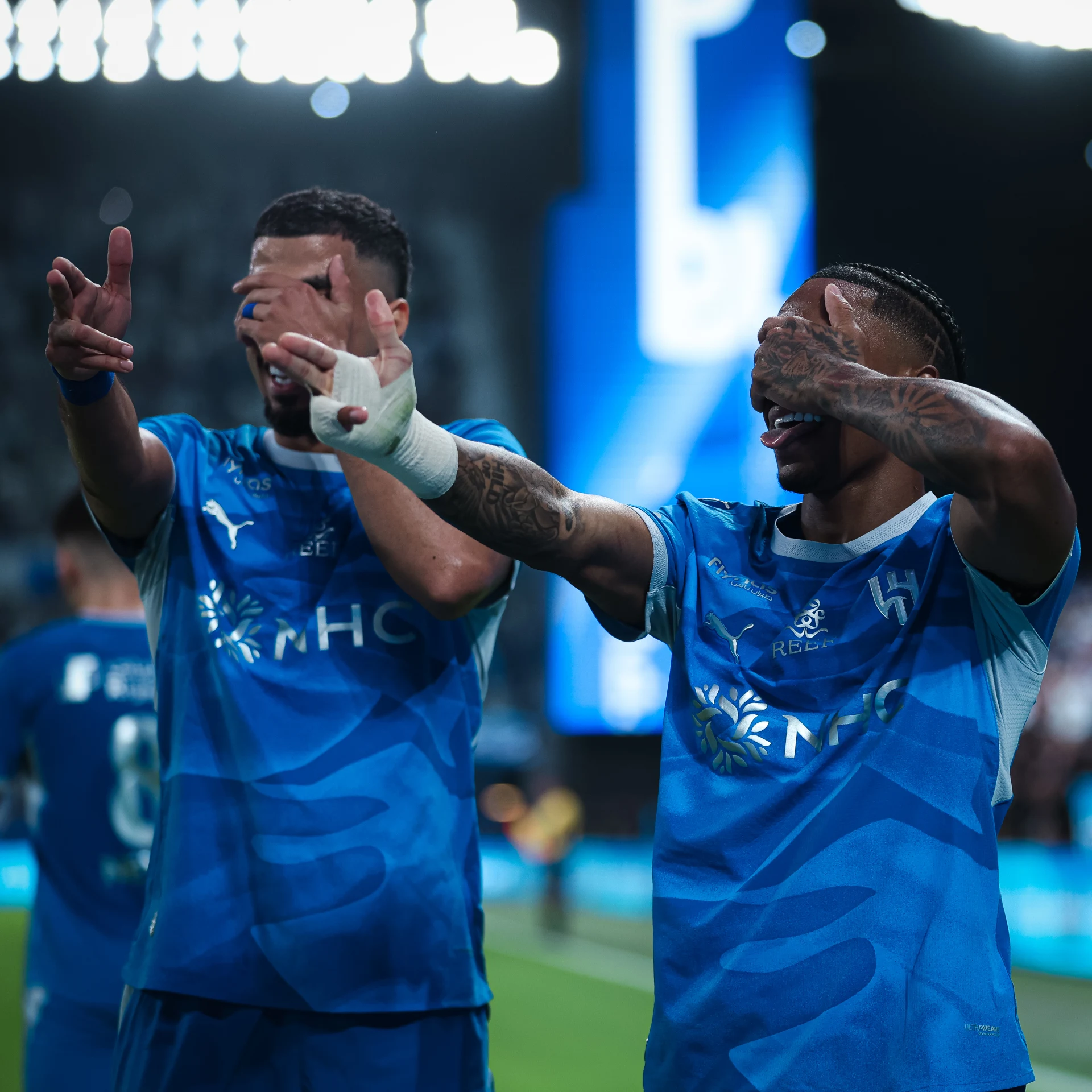 Crysencio Summerville (R) celebrates super goal for Al Hilal against Al Ahli